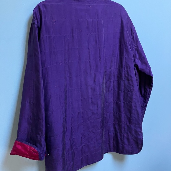 100% Silk Chico’s Purple Magenta Jacket Size 3 (16 to 18 XL) Lagenlook Button Up - Picture 7 of 10